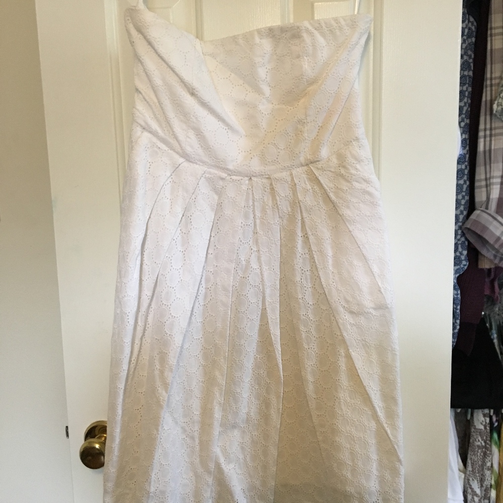 White Eyelet Strapless Dress w/ Pockets